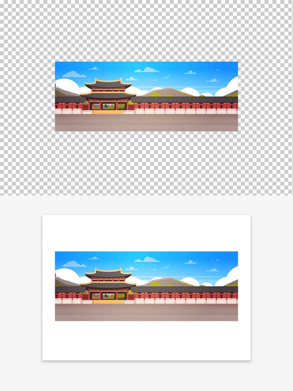 简约大气中式传统古典建筑插画