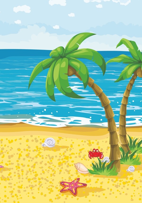 海浪椰树背景模版