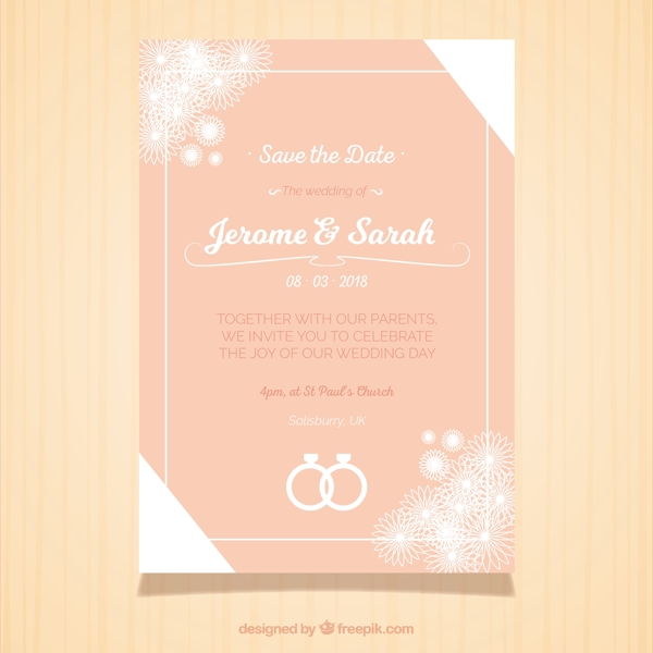 白色边框粉红色婚礼卡设计