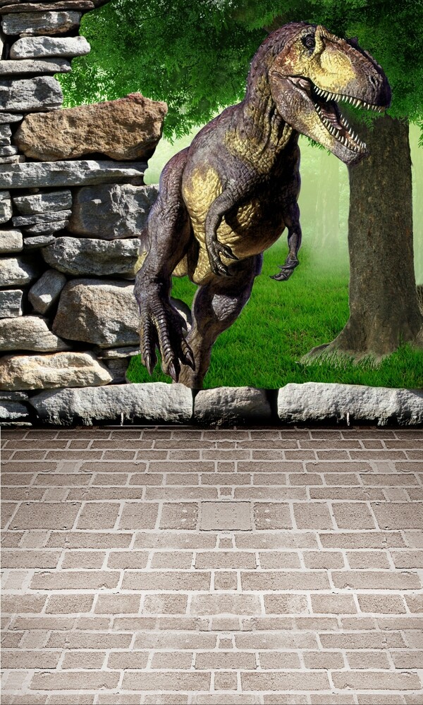 20133D卡通侏罗纪背景墙