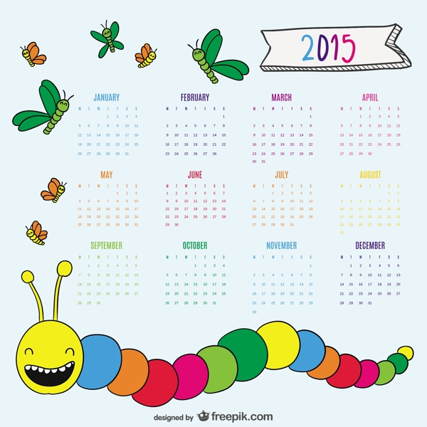 好看的画蠕虫和蝴蝶2015日历