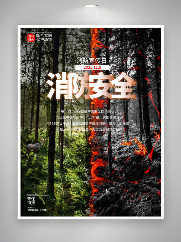 森林防火绿色家园消防日宣传海报