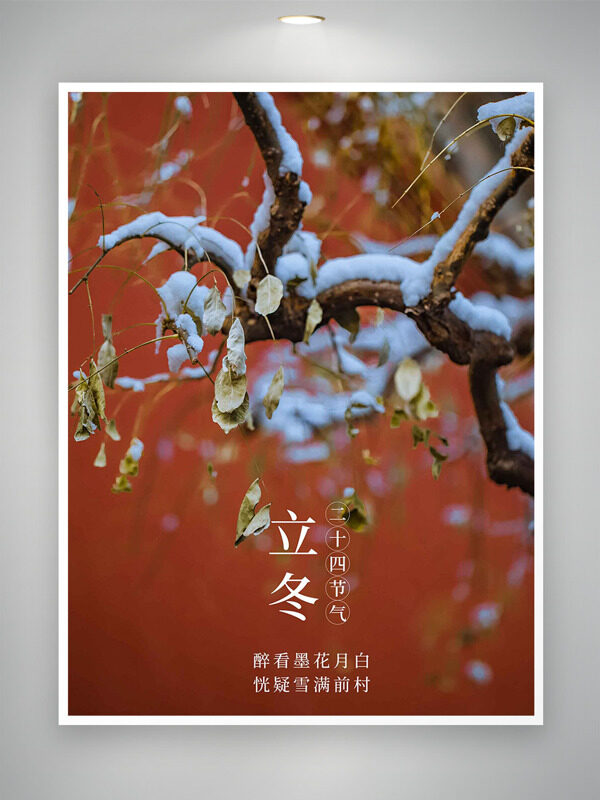 雪积枯枝二十四节气立冬创意海报