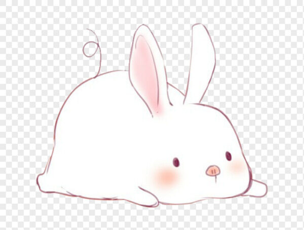 手绘卡通白兔竖着耳朵趴在地上撅着