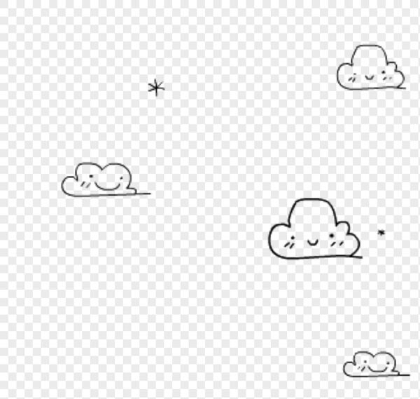 卡通细线条开心害羞表情包手绘云朵免抠图