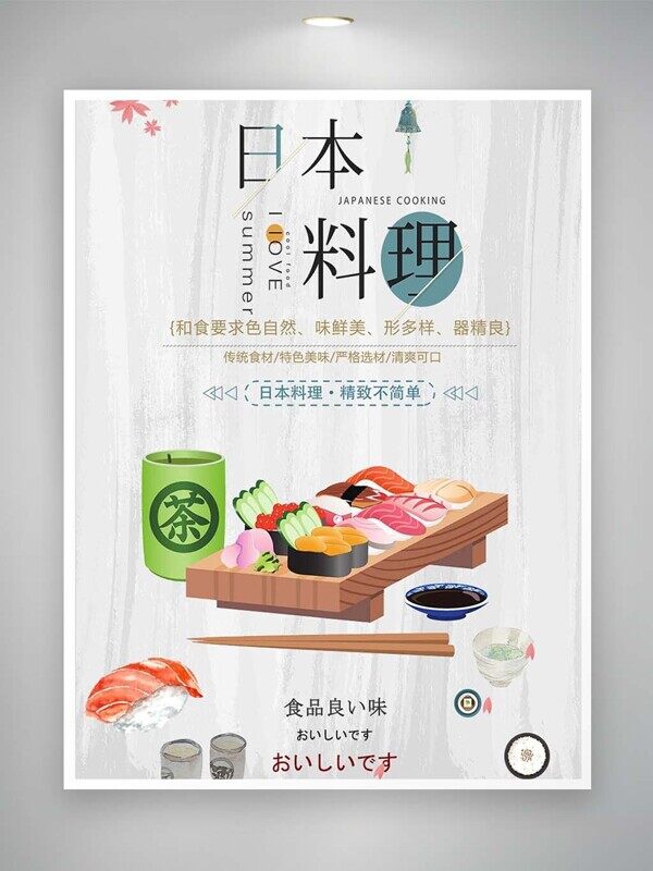 精致日本料理寿司拼盘三文鱼芥末美食海报