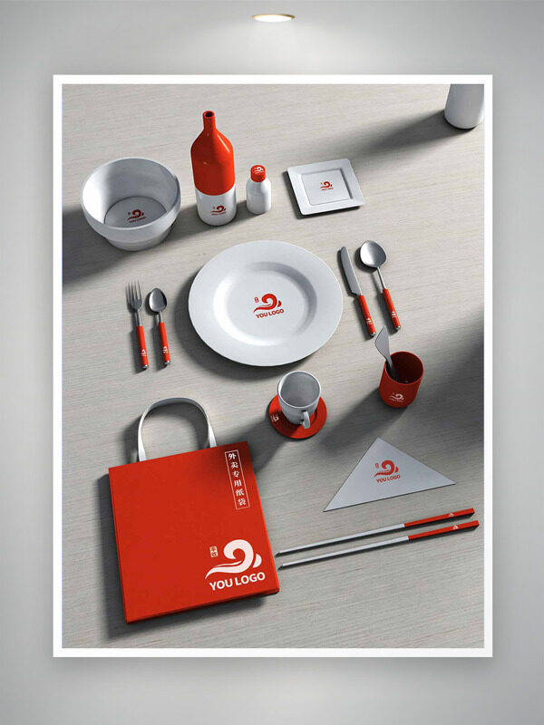 现代简约红白配色餐饮主题组合样机