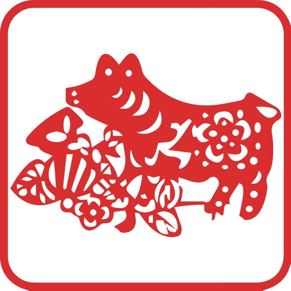 12生肖猪剪纸红色年画素材