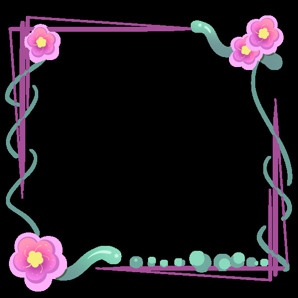 粉色花朵方形边框插画