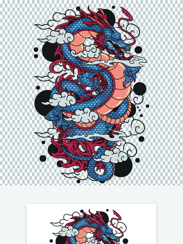 红蓝配色国潮风传统东方祥云龙插画