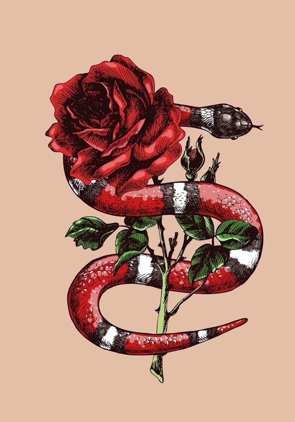 动物图案蛇植物花卉玫瑰花