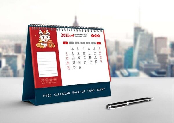 小马拿钱袋马年吉祥2026年六月红色记录台历