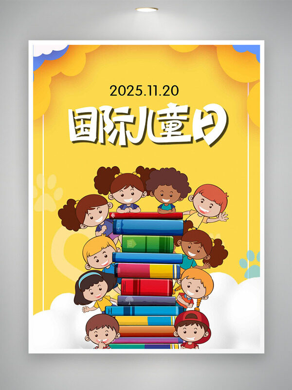 国际儿童节黄色背景卡通儿童插画海报