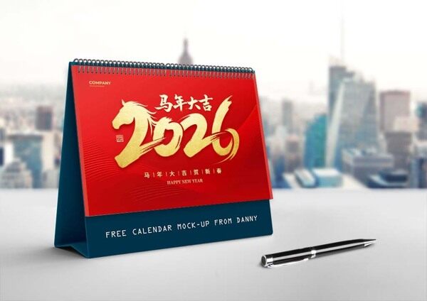 马年大吉简约数字2026红色台历封面