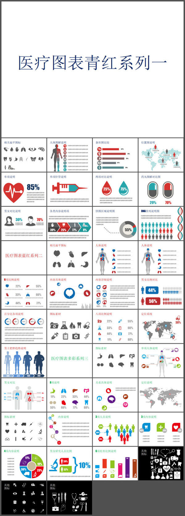 扁平化医学医疗PPT图表合集39P