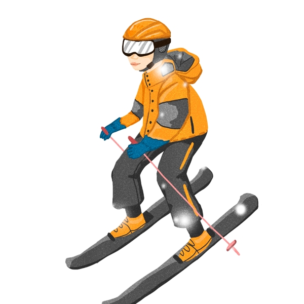 清新冬日开心滑雪的少年