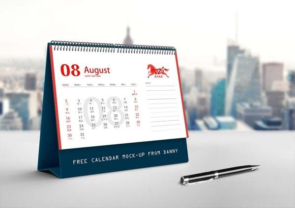 马年大吉八月台历红黑版面空白备忘录工作记录