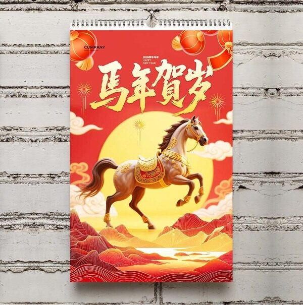 2026马年贺岁跨新年红色喜庆竖版台历封面