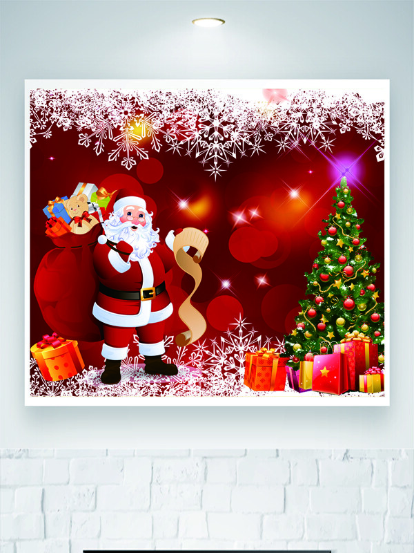 红色主题卡通圣诞老人礼物盒温馨圣诞节插画