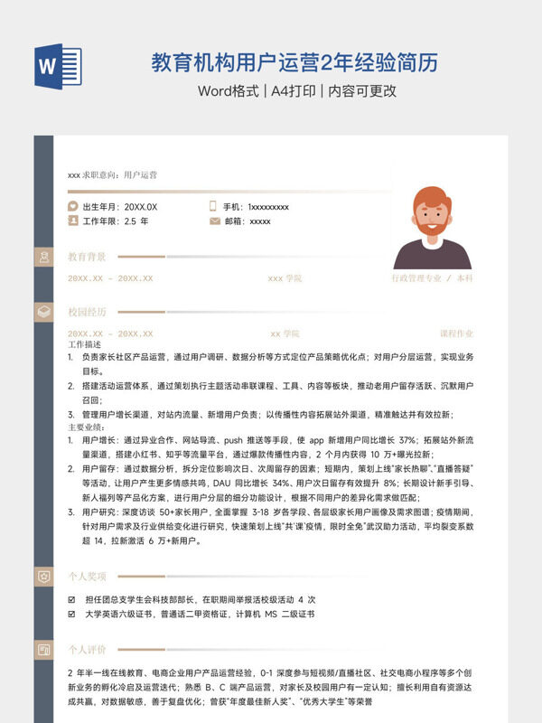 教育机构用户运营2年经验简历