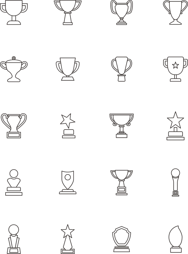 奖杯icon图标黑白线性荣誉元素可商用