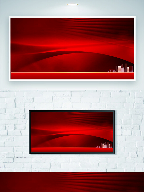 简约大气城市剪影红色渐变背景 