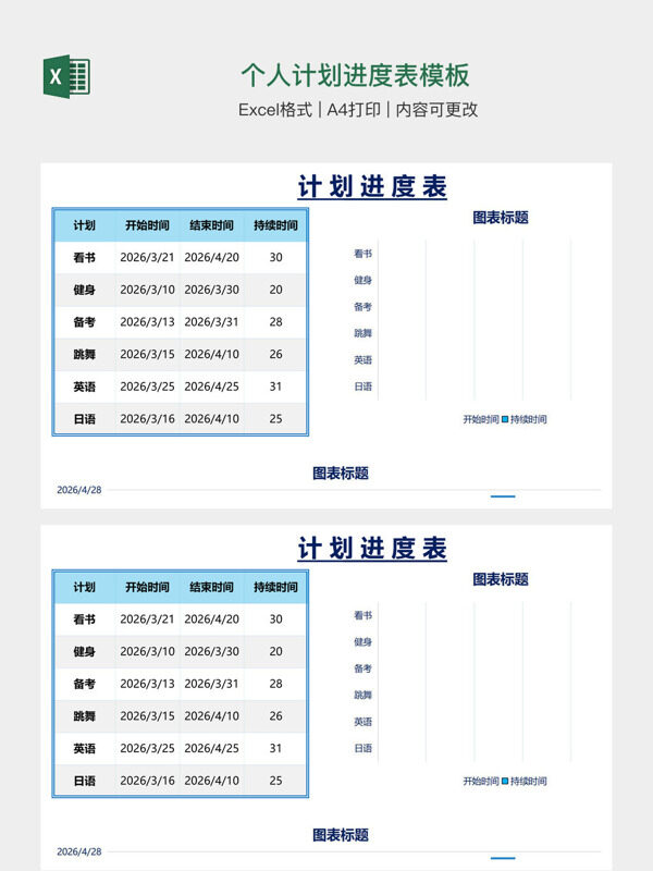 个人计划进度表模板