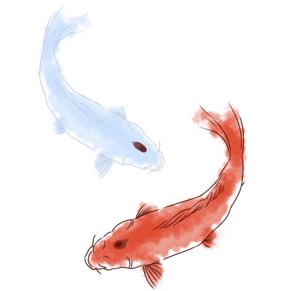 两条锦鲤水彩风格手绘