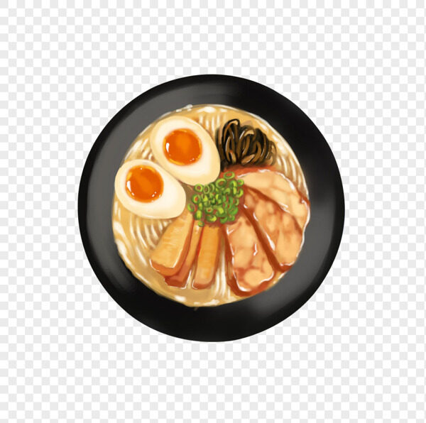 手绘肉冻豆干溏心蛋海带豚骨汤面免抠美食元素