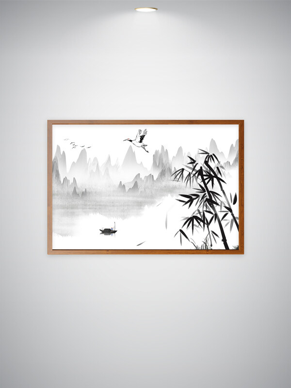 中国风水墨山水风景插画