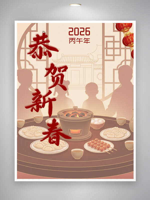 2026丙午马年春节团圆喜庆氛围节日海报