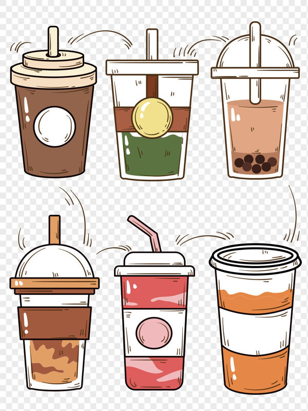 手绘珍珠咖啡抹茶奶茶果汁吸管饮料免抠美食