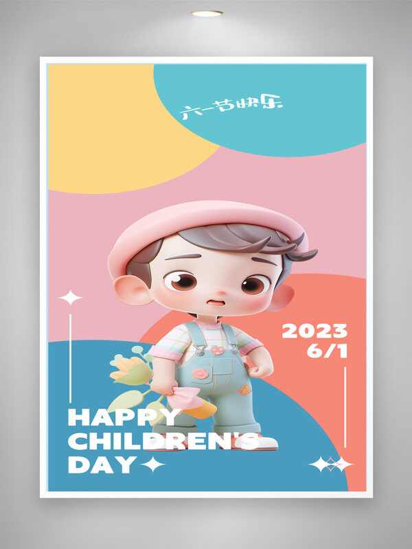 彩色萌系卡通六一快乐儿童节创意海报