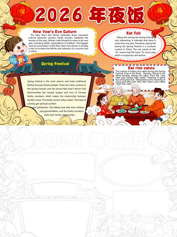 2026 年夜饭春节习俗手抄报
