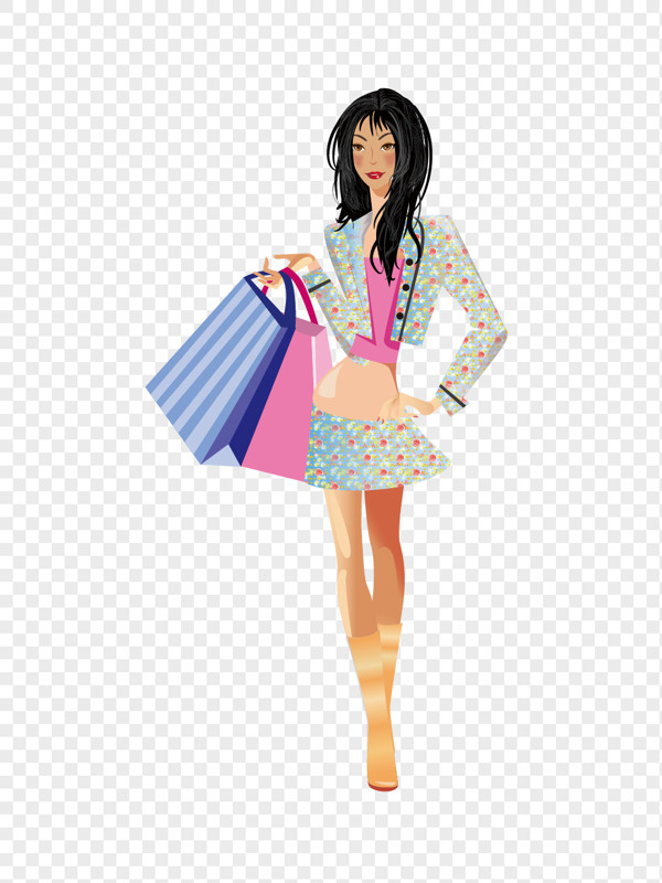 美女提着购物袋模特矢量图插画素材