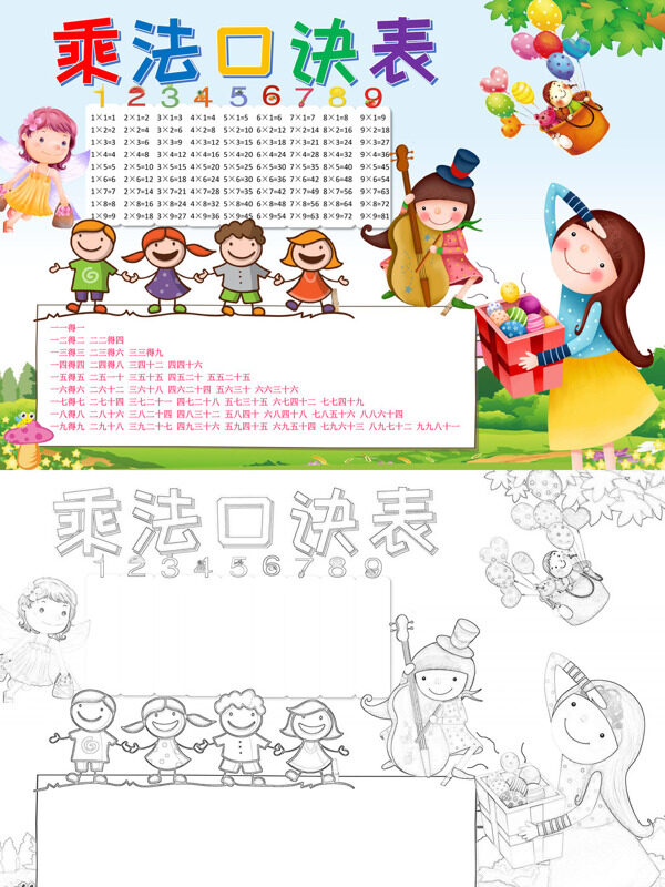 精美乘法口诀表数学学习工具手抄报