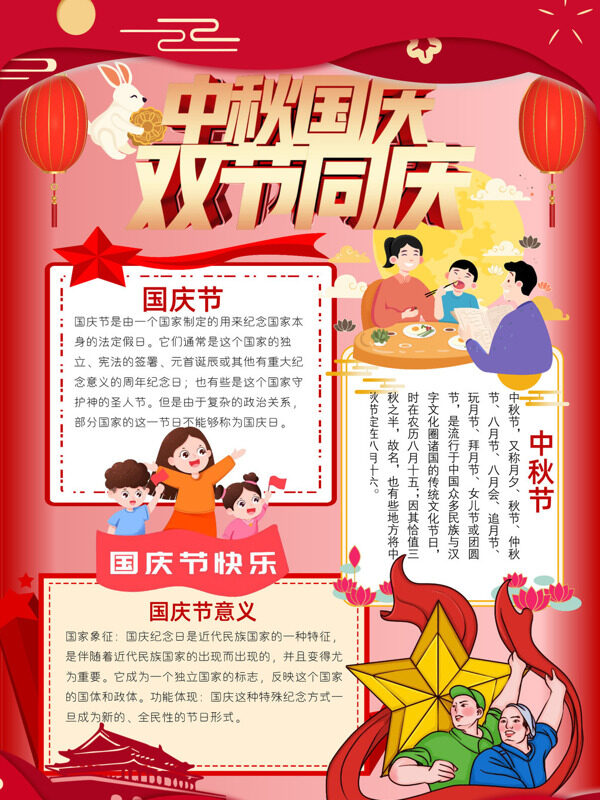 中秋国庆双节同庆节日习俗手抄报