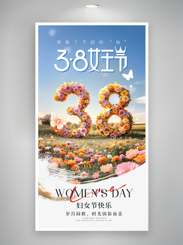 唯美田园风光花田女神节妇女节创意海报