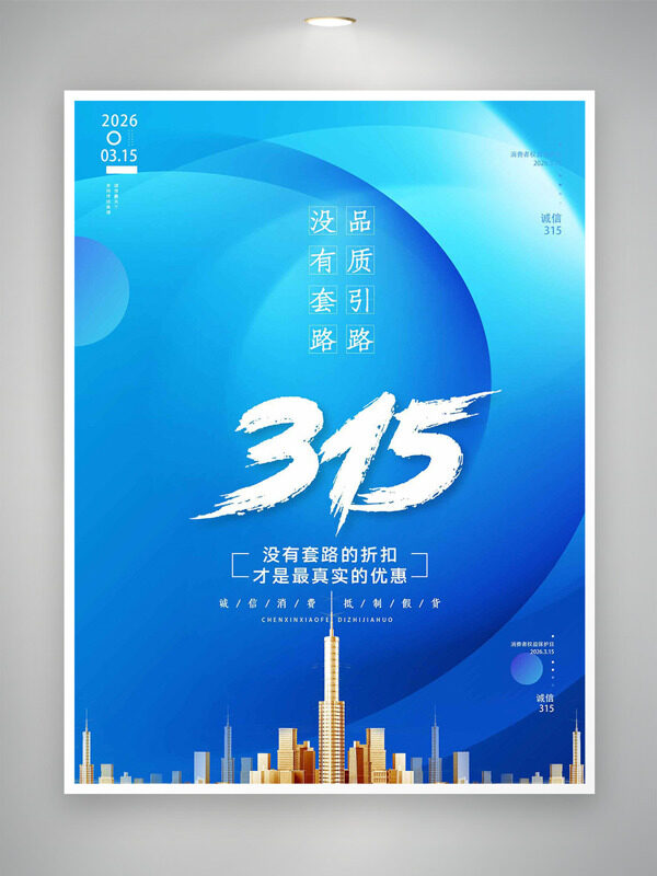 诚信315城市建筑消费者权益日蓝色主题海报