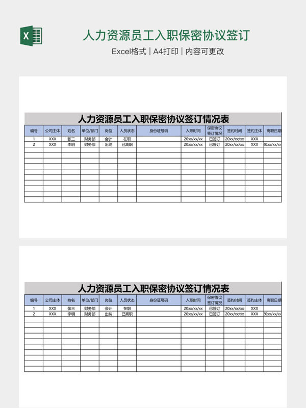 人力资源员工入职保密协议签订