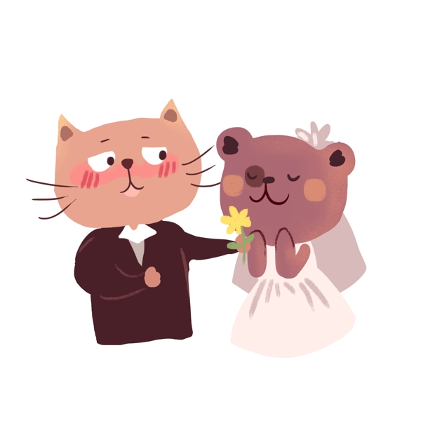 猫咪和小熊婚礼卡通png