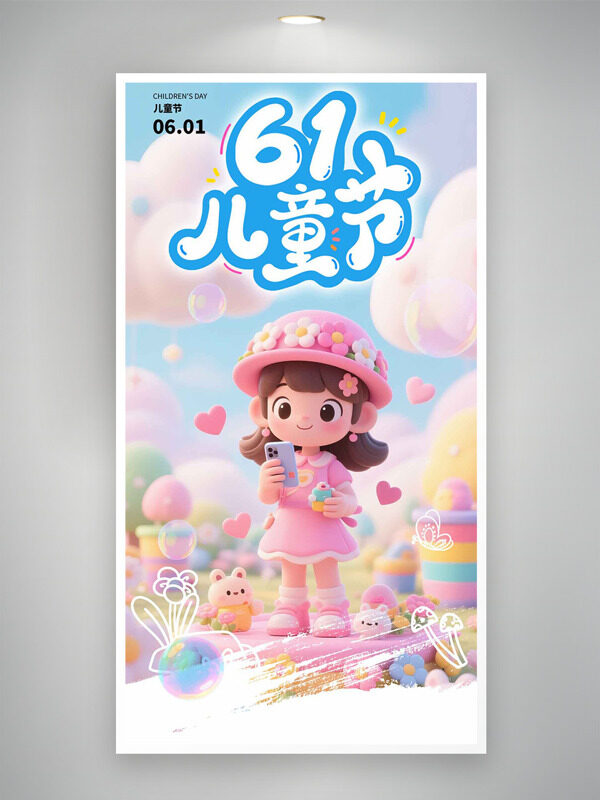 61儿童节梦幻卡通场景节日海报