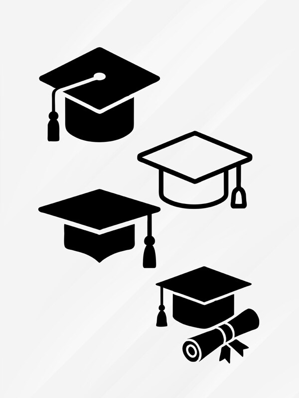 简约卡通毕业帽学位剪影图标设计