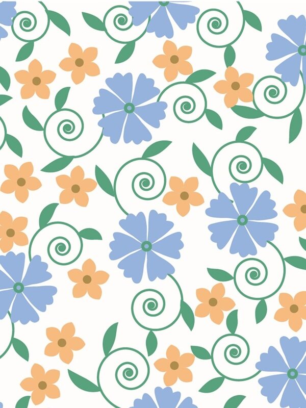 传统 欧式俄式花卉底图底纹  图案背景贴图 白底蓝橙花小香风