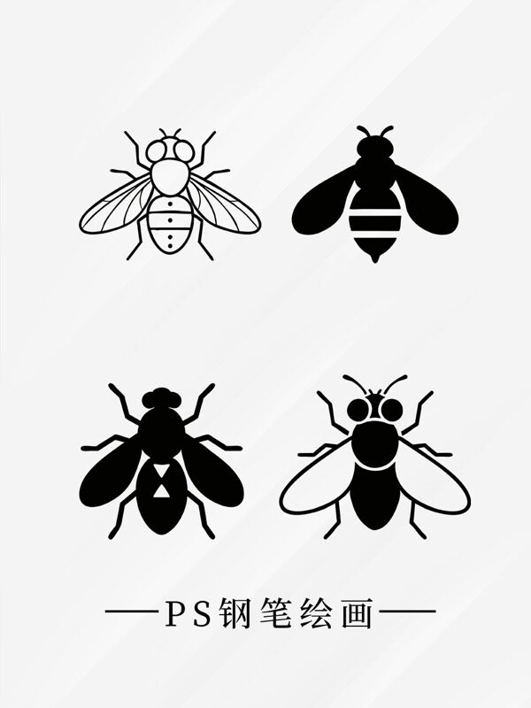 蜂类昆虫剪影图标合集