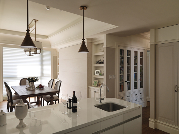 简约开放式厨房大理石白色台面装修效果图