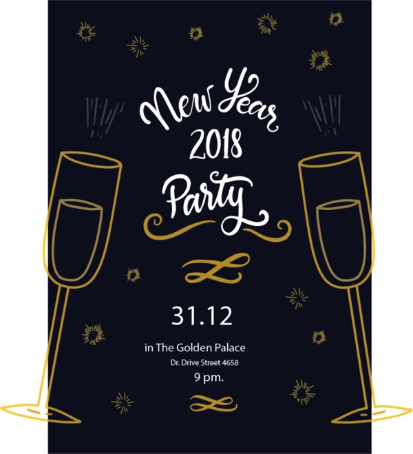 2018黑金新年派对海报设计