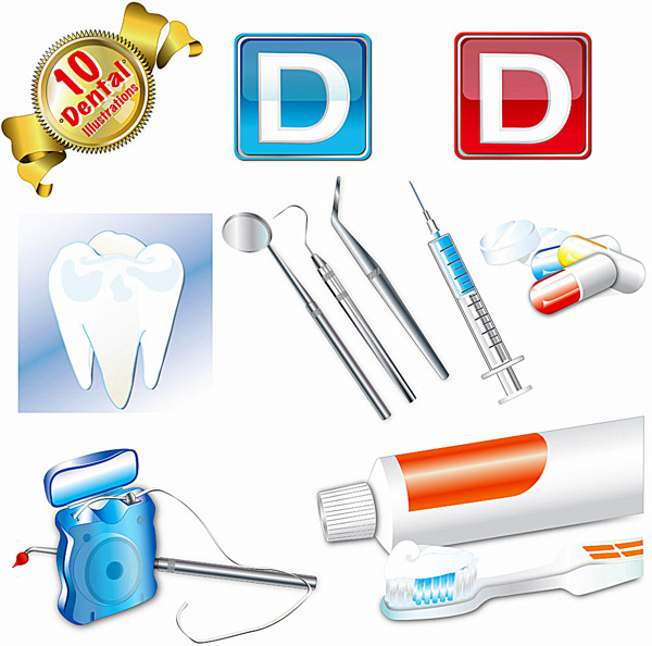 优质标签图标与牙科医疗器材