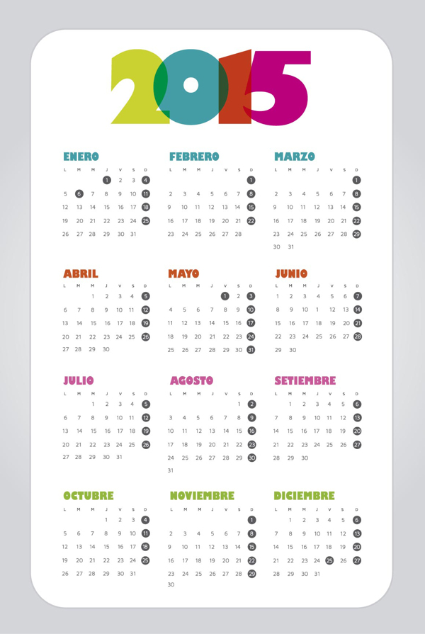 2015个简单的日历西班牙语