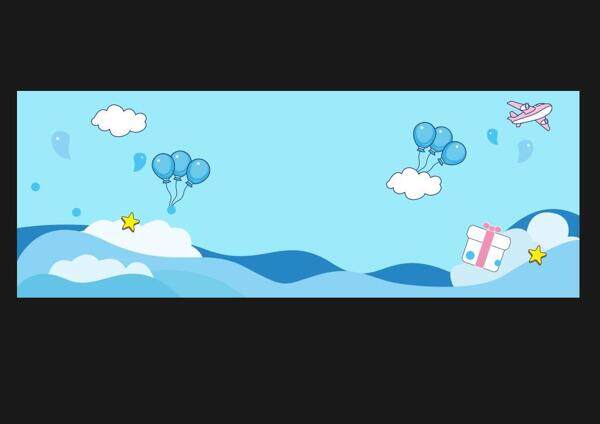 白云气球飞机浪花卡通礼物粉蓝色背景